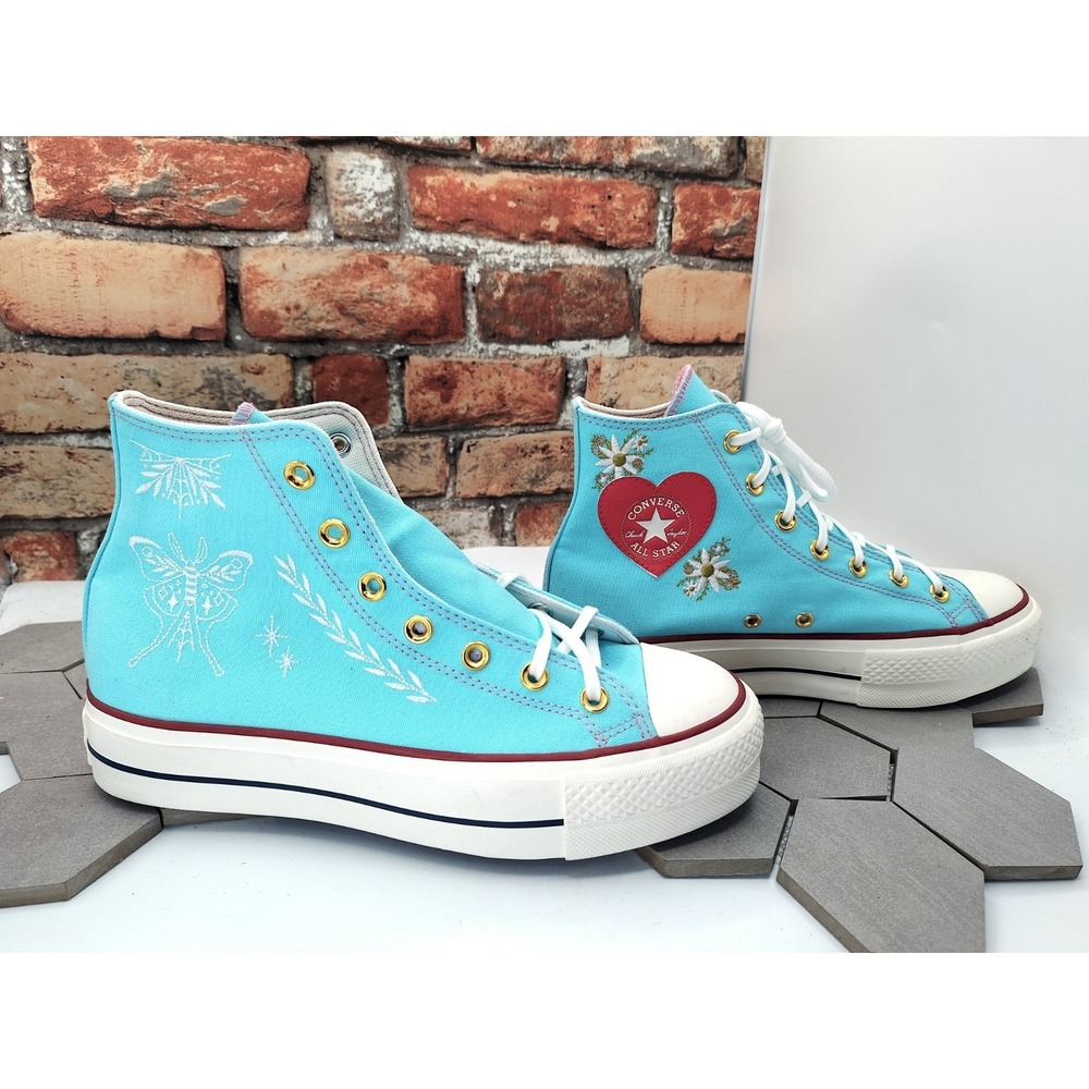 Women's 9 Converse Chuck Taylor All Star Platform Hi Aqua Floral Enhance Cushion